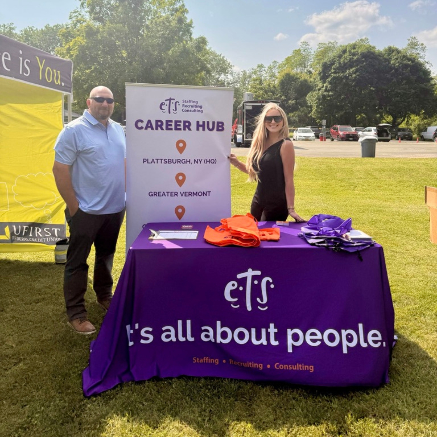 ETS Career Hub booth at a hiring event in Plattsburgh, New York