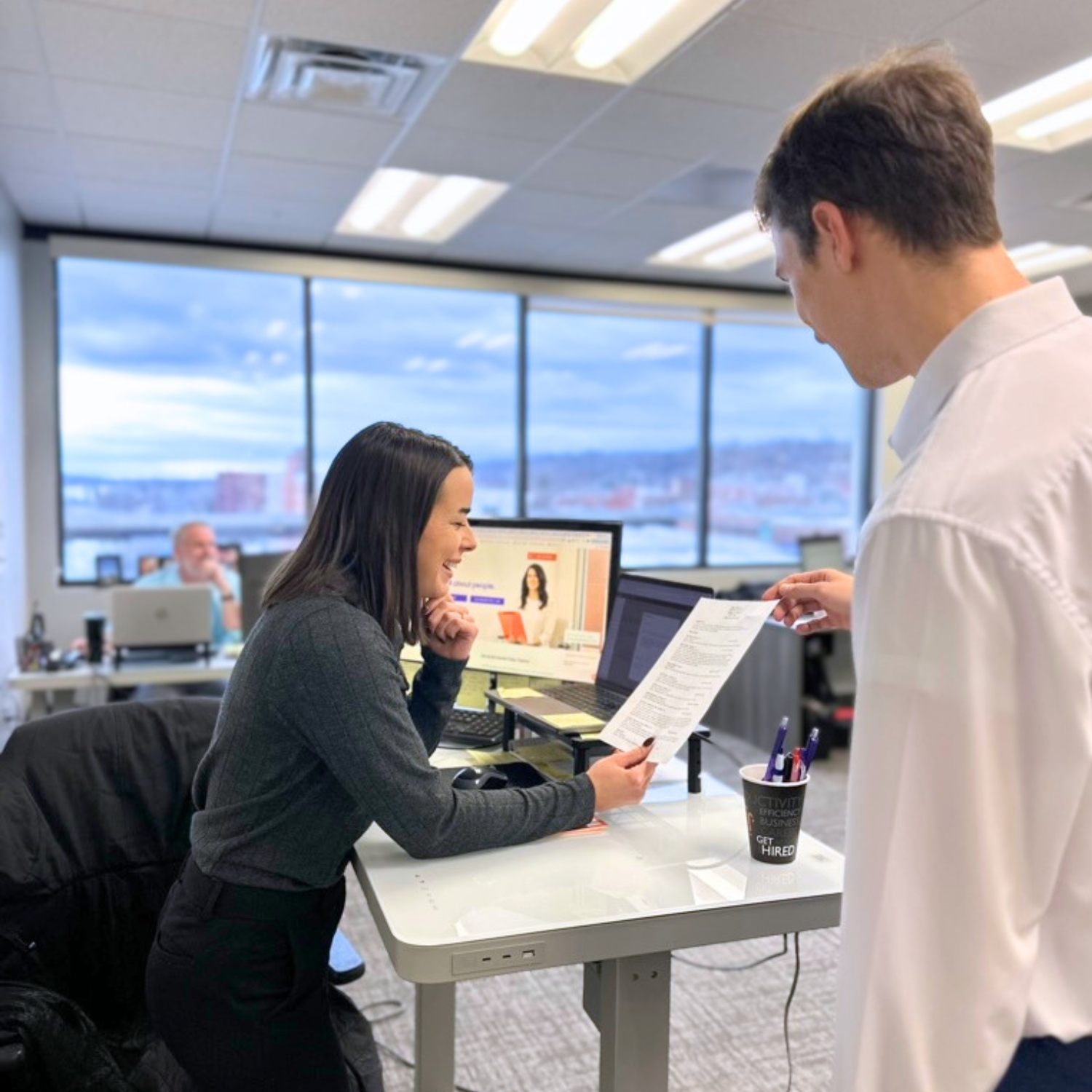 ETS recruiters reviewing a resume in the Troy, New York office
